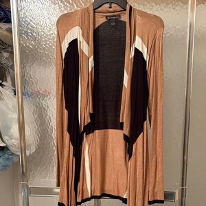 INC International Concepts Colorblock Open Cardigan in Camel, Black & Cream